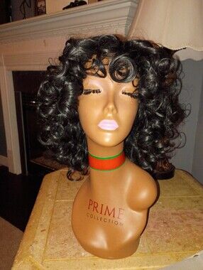 Pure Collection Short Black Curly Wig with Soft Bangs